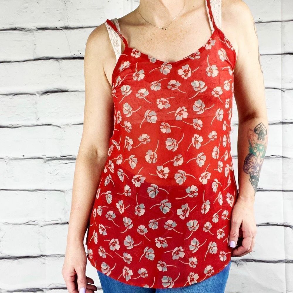 ‎Free People sheer floral tank top